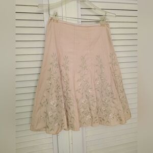 Express A-Line Skirt with Floral Embroidery - Light Pink